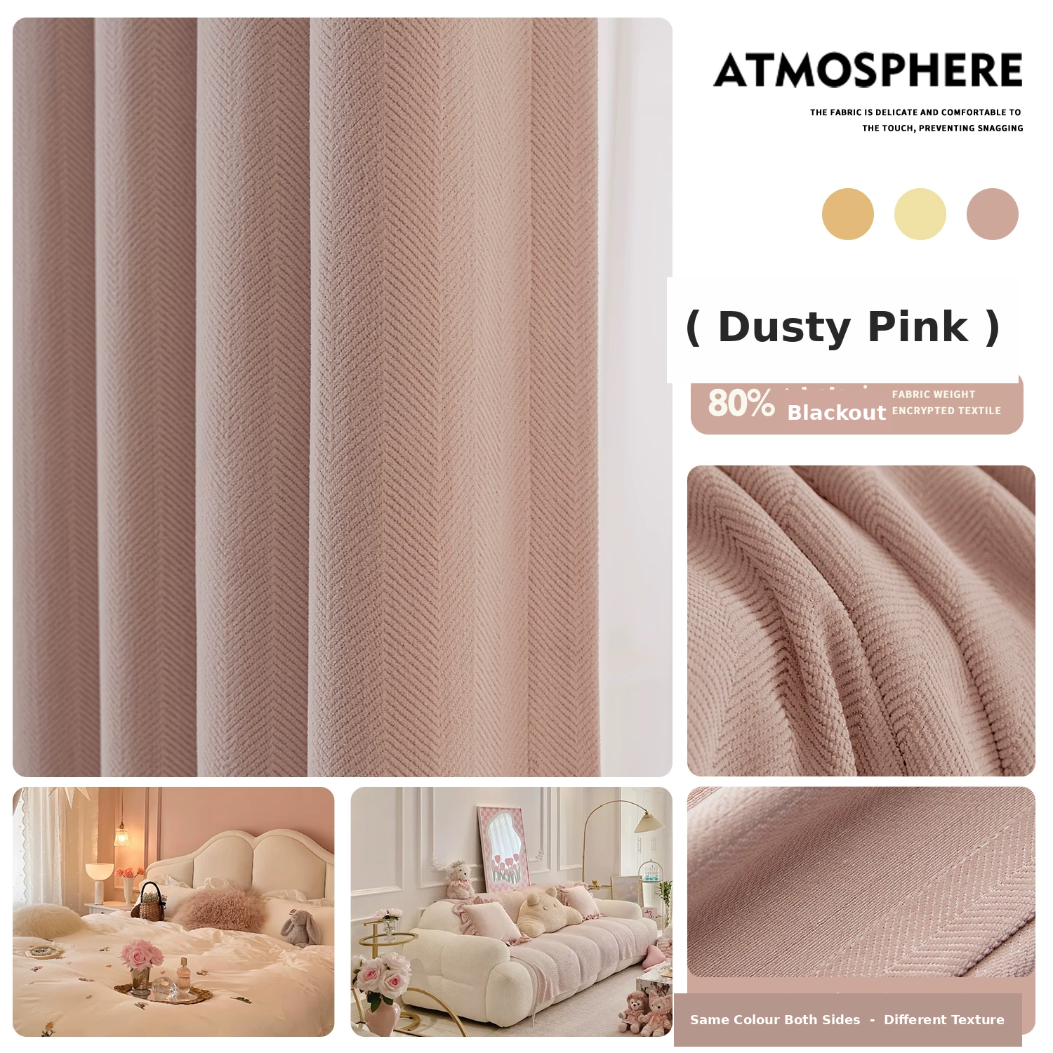 Premium Herringbone Chenille Curtains — Antibacterial Heavy Drapes