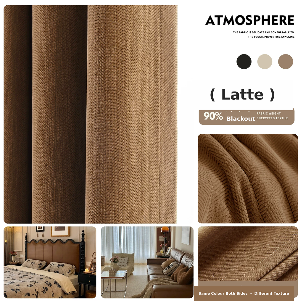 Premium Herringbone Chenille Curtains — Antibacterial Heavy Drapes