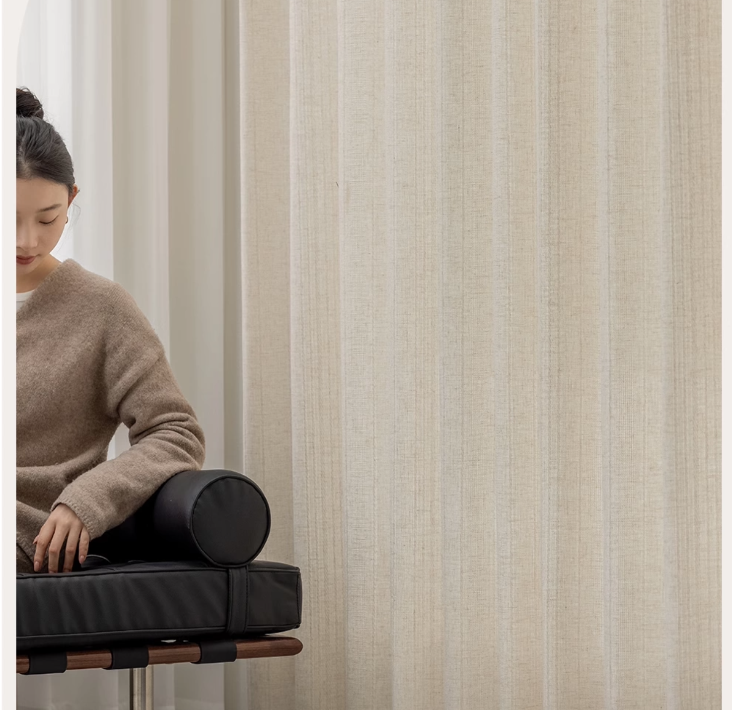 Mountain Mist privacy sheer drape with daytime glow — Decoee Australia made-to-measure
