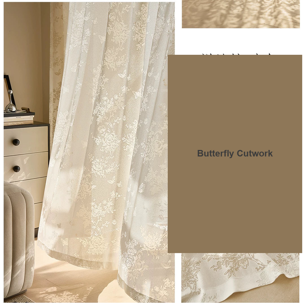 Apricot butterfly cutwork phantom mirror privacy sheer curtains — Decoee Australia made-to-measure