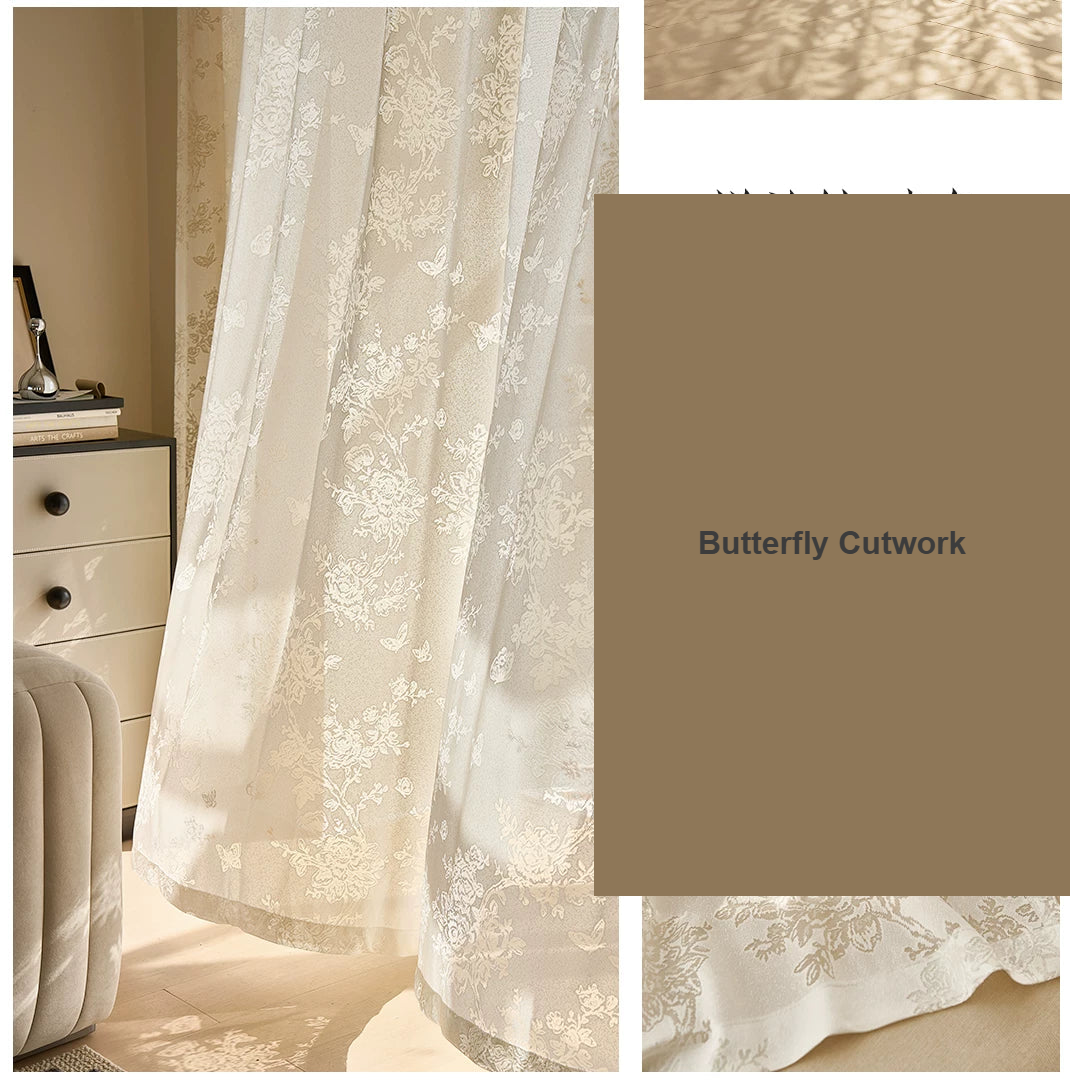 Apricot butterfly cutwork phantom mirror privacy sheer curtains — Decoee Australia made-to-measure
