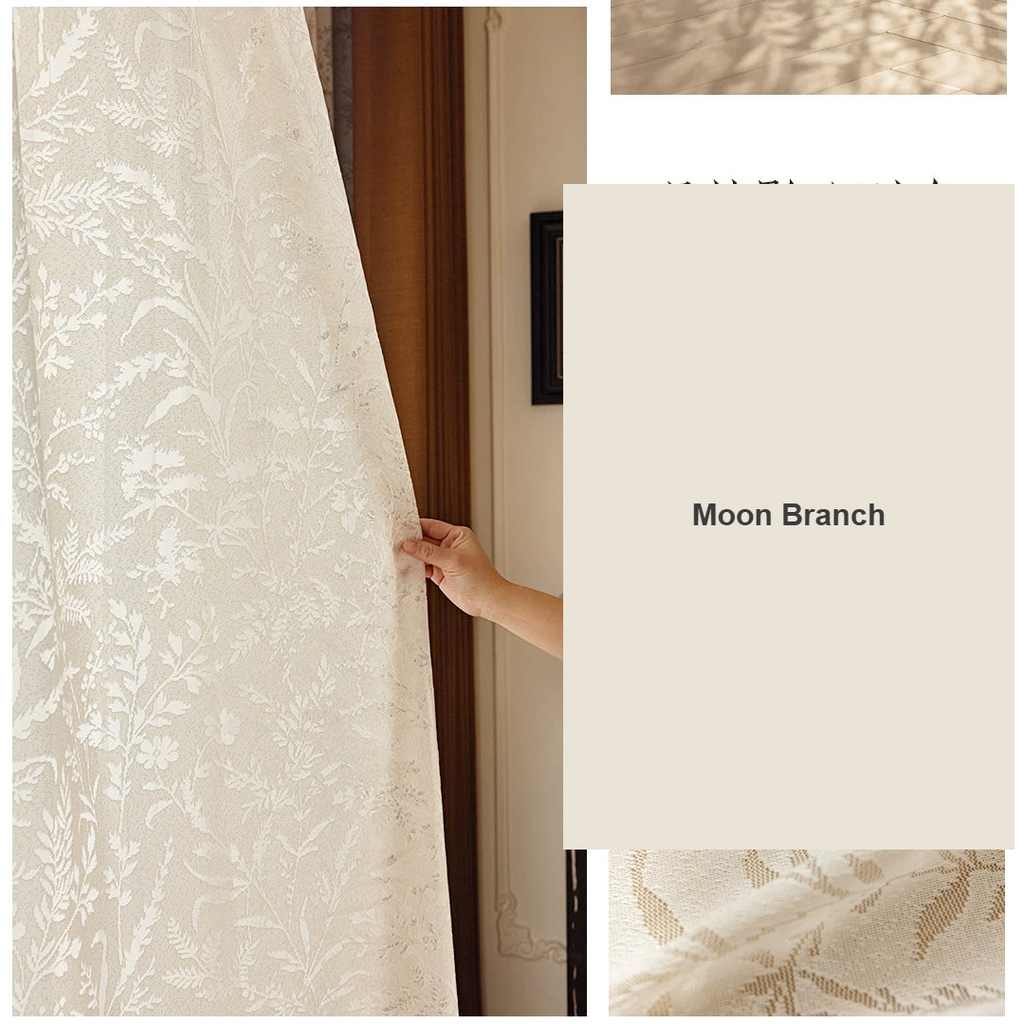Cream moon branch cutwork phantom privacy sheer curtains — Decoee Australia made-to-measure