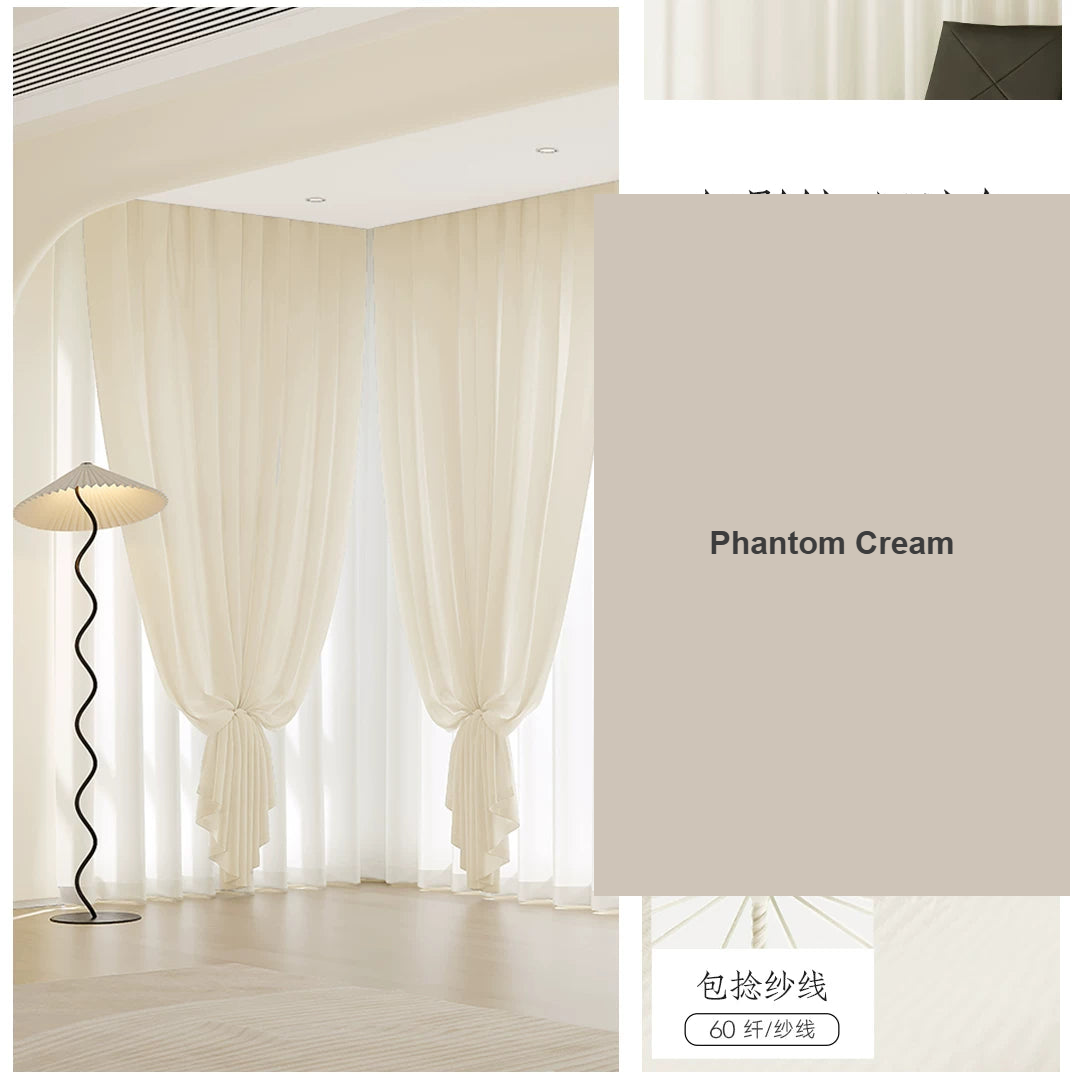 Cream anti-peek phantom mirror sheer 360 privacy voile curtains — Decoee Australia made-to-measure