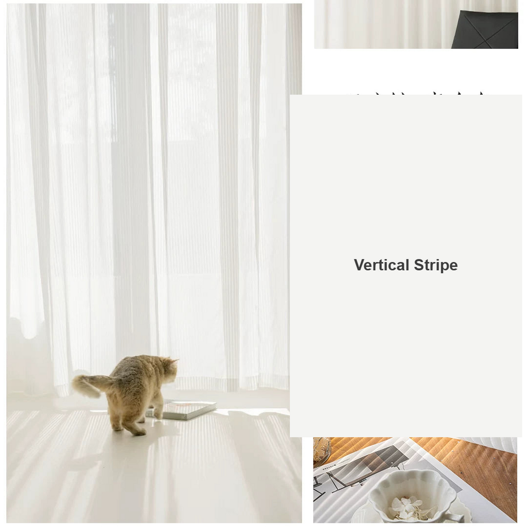 White vertical stripe phantom sheer privacy curtains — Decoee Australia made-to-measure