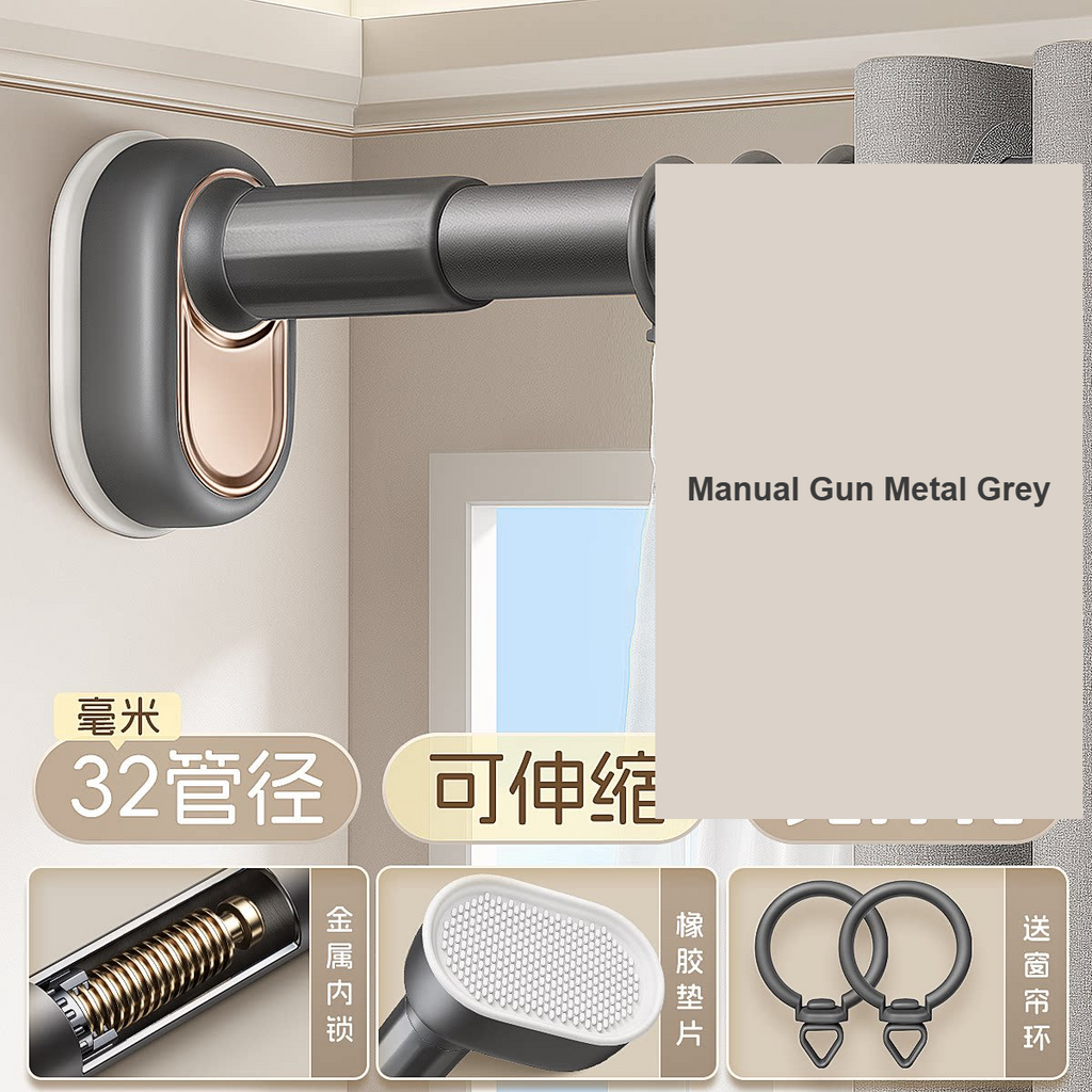 Manual Gun Metal Grey auto-extend no-drill tension rod — Decoee Australia hardware