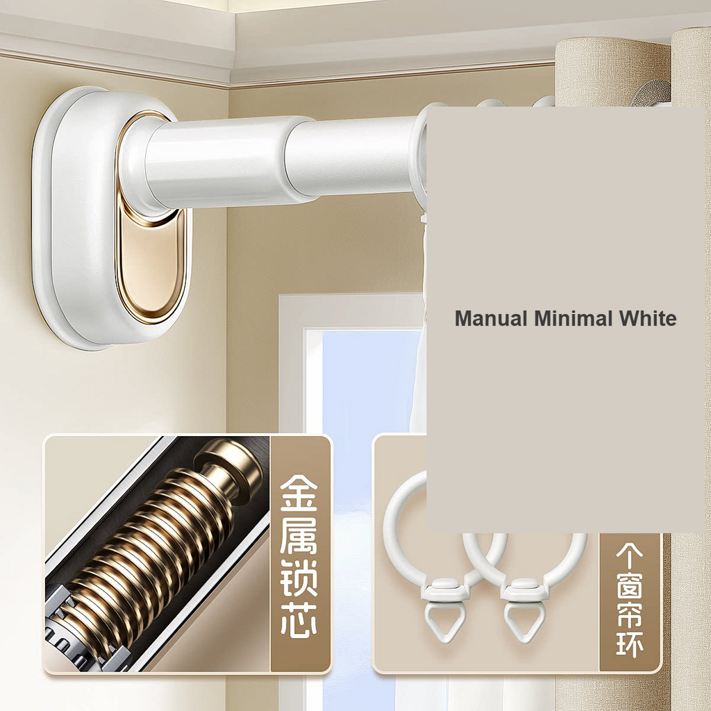 Manual Minimal White auto-extend no-drill tension rod — Decoee Australia hardware