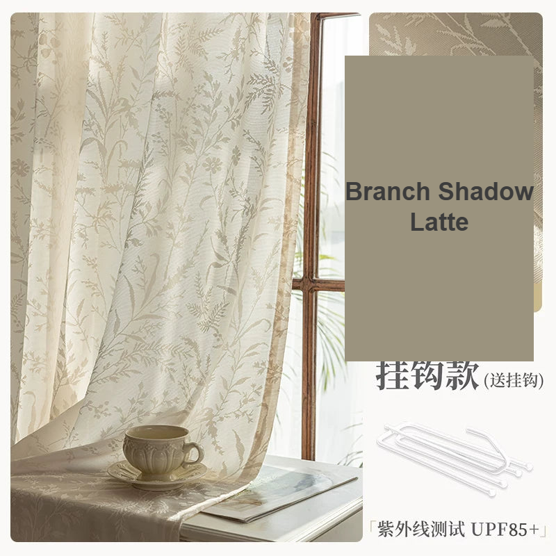 Branch Shadow Latte French jacquard mirror sheer curtains — Decoee Australia made-to-measure