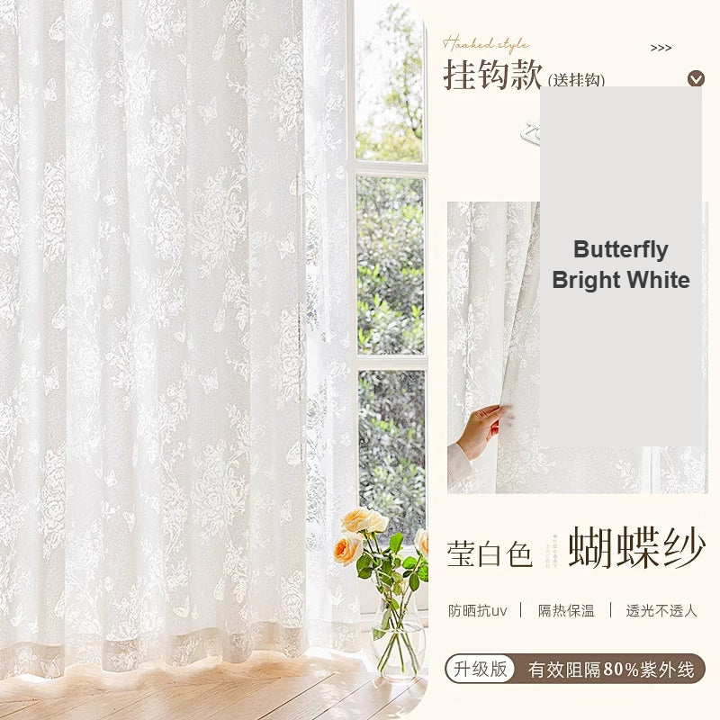 Bright White butterfly embroidered French romantic sheer curtains — Decoee Australia made-to-measure