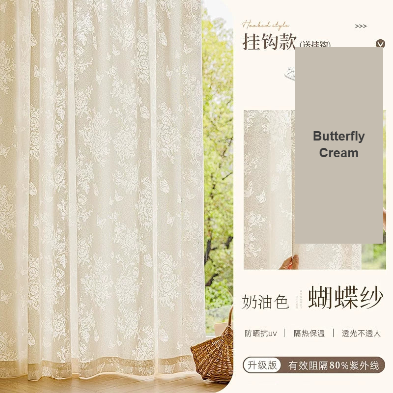 Cream butterfly French romantic embroidered sheer voile curtains — Decoee Australia made-to-measure