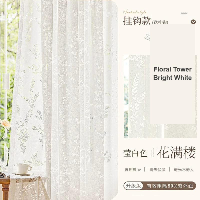Bright White Floral Tower embroidered sheer voile curtains — Decoee Australia made-to-measure