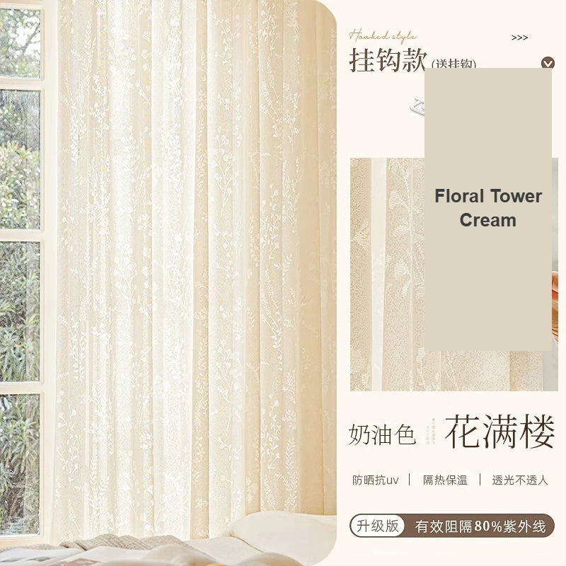 Cream Floral Tower embroidered French sheer curtains — Decoee Australia made-to-measure
