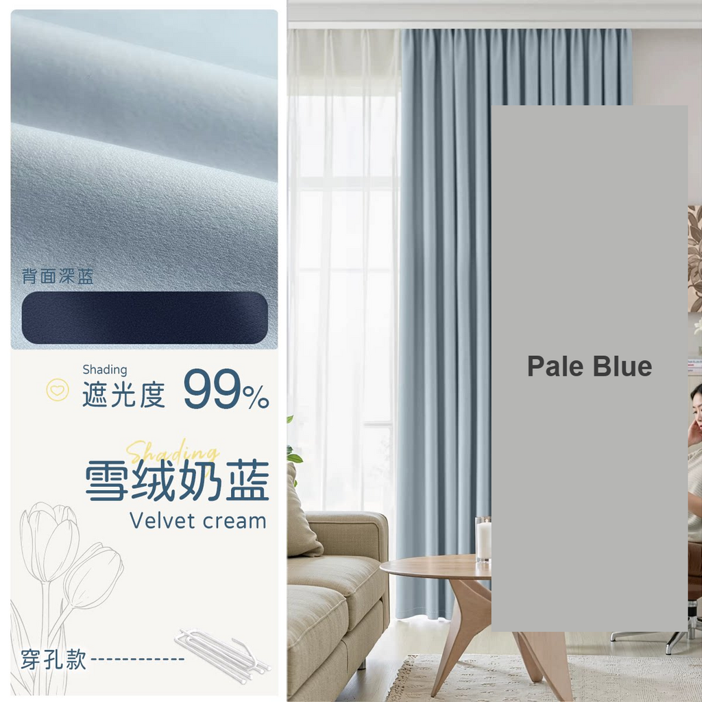 Pale Blue chenille blackout curtains 99% blockout reversible — Decoee Australia made-to-measure