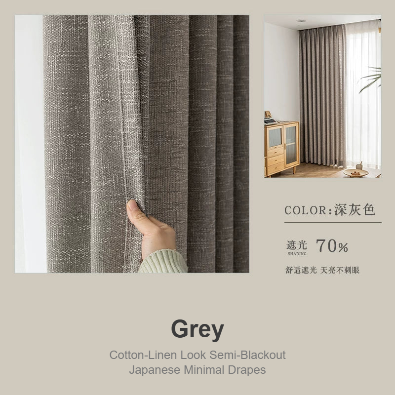 Grey cotton-linen Japanese minimal semi-blackout curtains — Decoee Australia made-to-measure