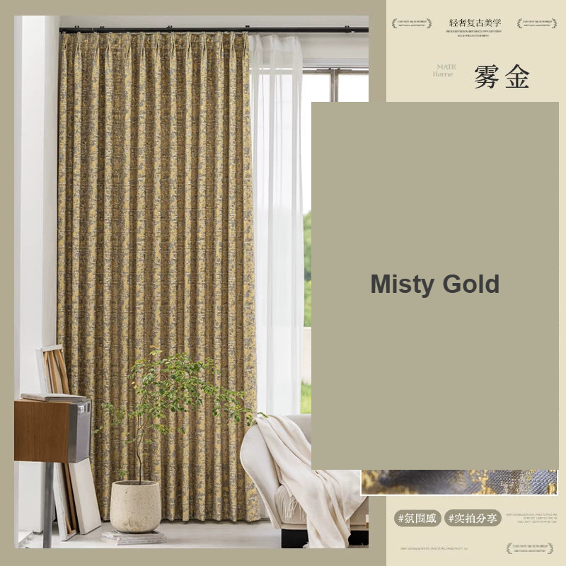 Misty Gold embossed yarn-dyed jacquard vintage drapes — Decoee Australia made-to-measure