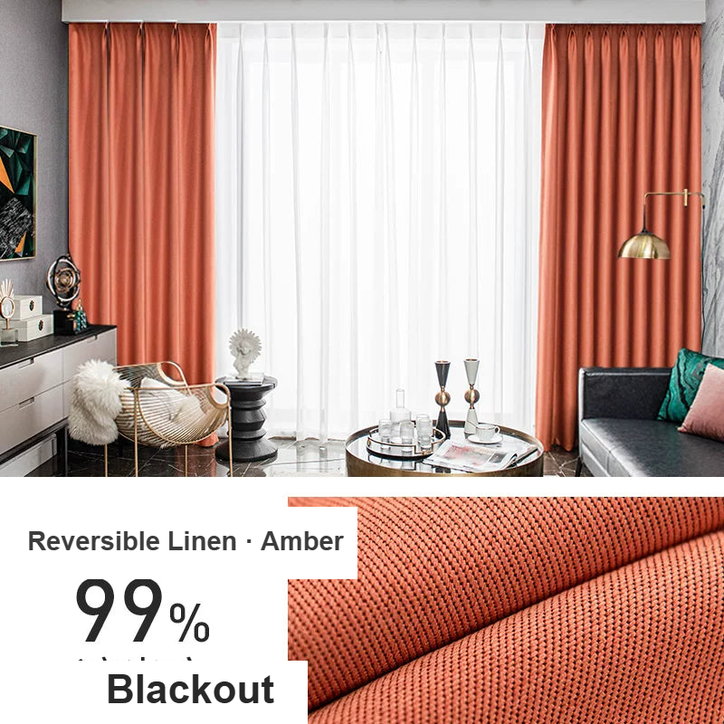 Amber faux cotton-linen blackout curtains — Decoee Australia