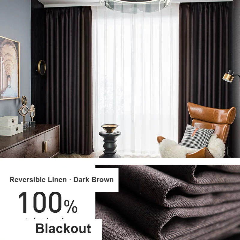 Dark Brown faux cotton-linen blackout curtains — Decoee Australia