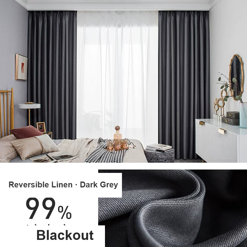 Dark Grey faux cotton-linen blackout curtains — Decoee Australia