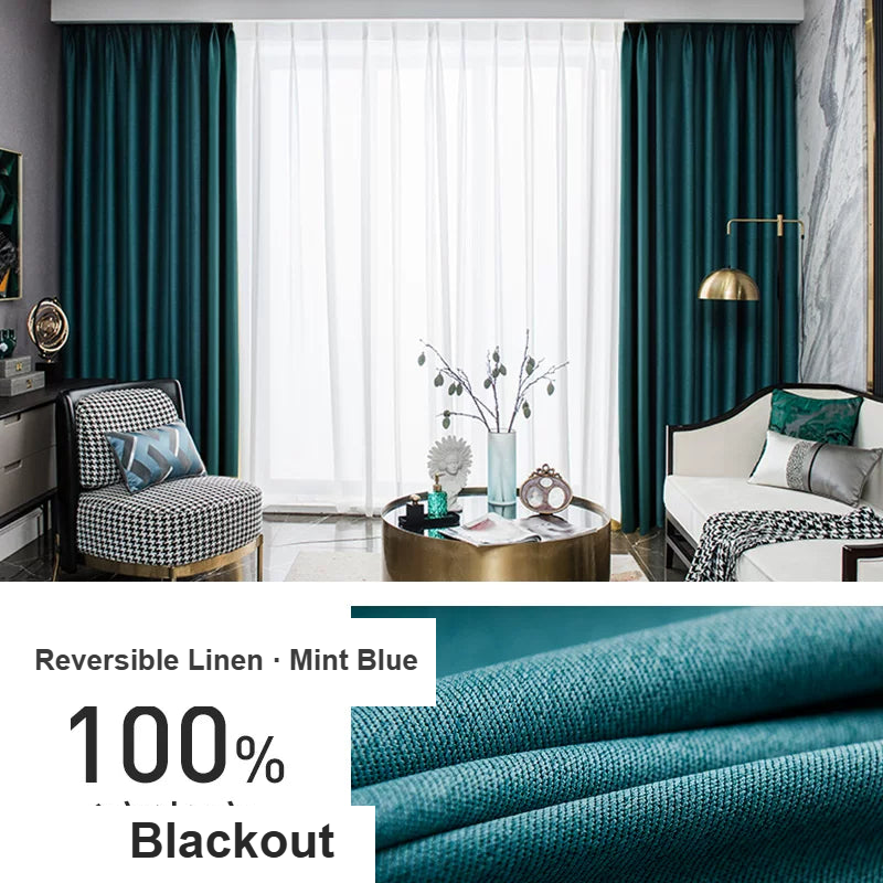 Mint Blue faux cotton-linen blackout curtains — Decoee Australia