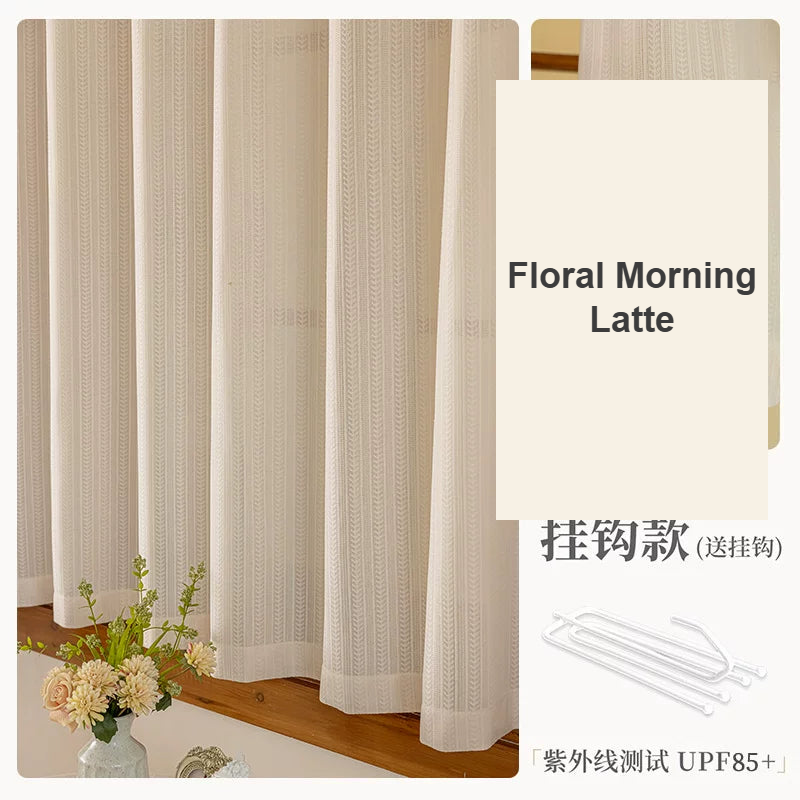 Floral Morning Latte French jacquard sheer curtains balcony — Decoee Australia made-to-measure