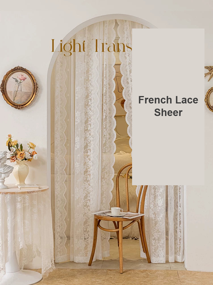 French lace embroidered sheer no-drill door curtain in vintage setting — Decoee Australia ready-to-order