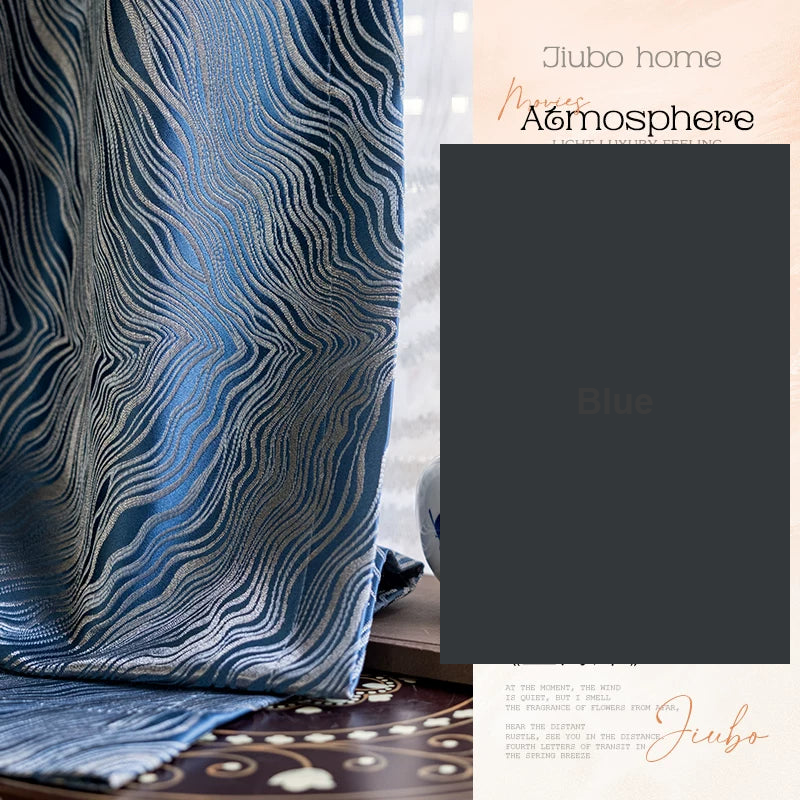 Blue Golden Coast wave jacquard high-density curtains — Decoee Australia made-to-measure
