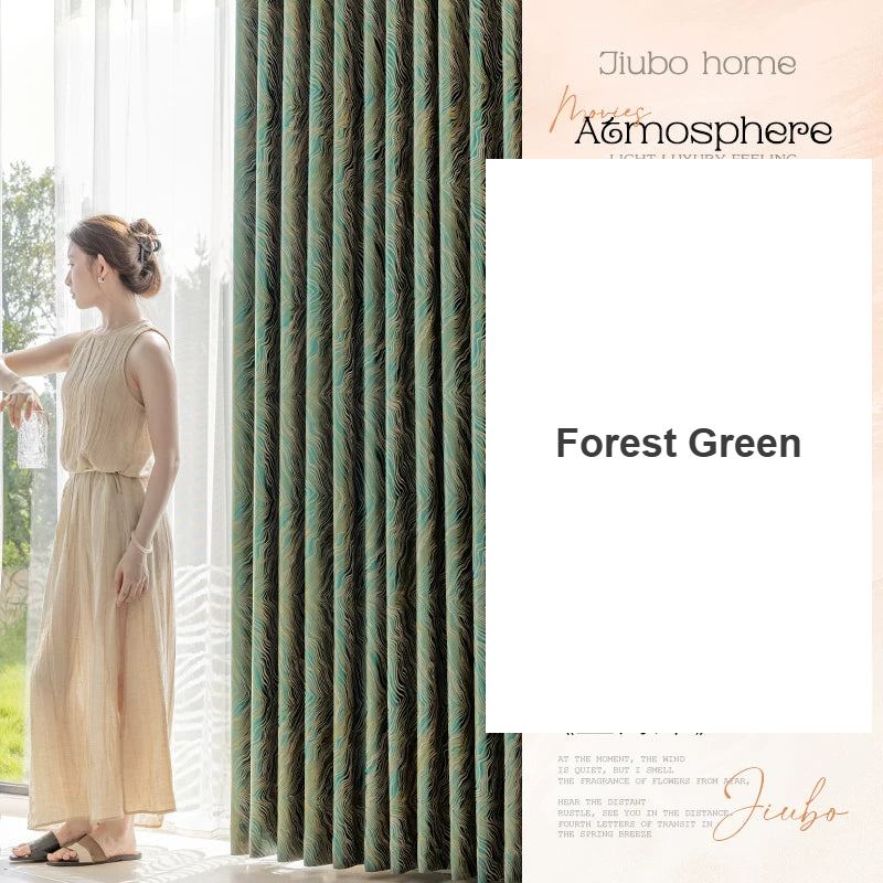 Forest Green Golden Coast wave jacquard premium French drapes — Decoee Australia made-to-measure