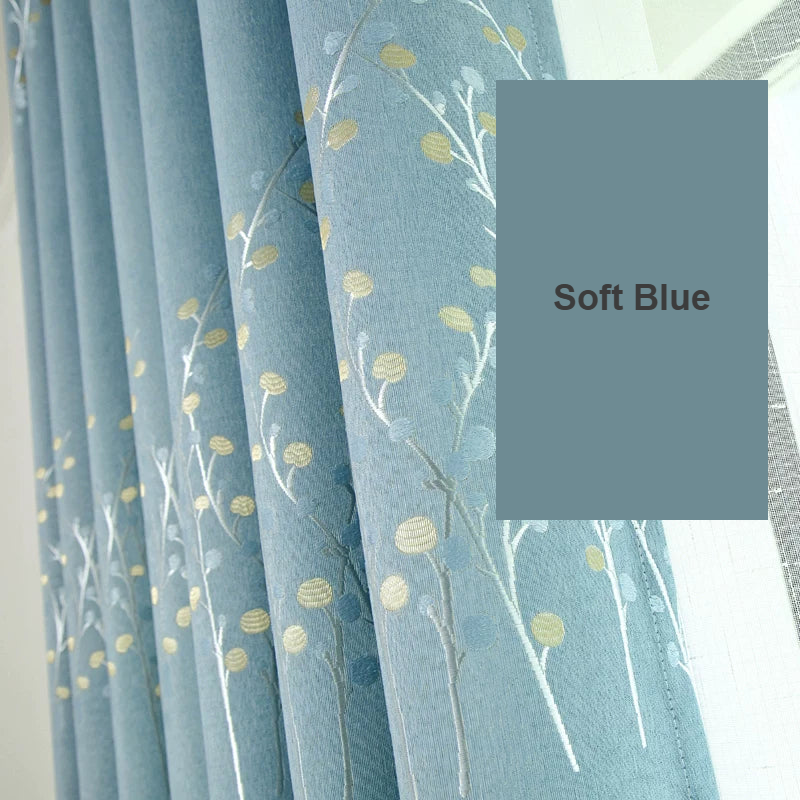 Soft Blue Jade Branch embroidered curtains - Decoee Australia