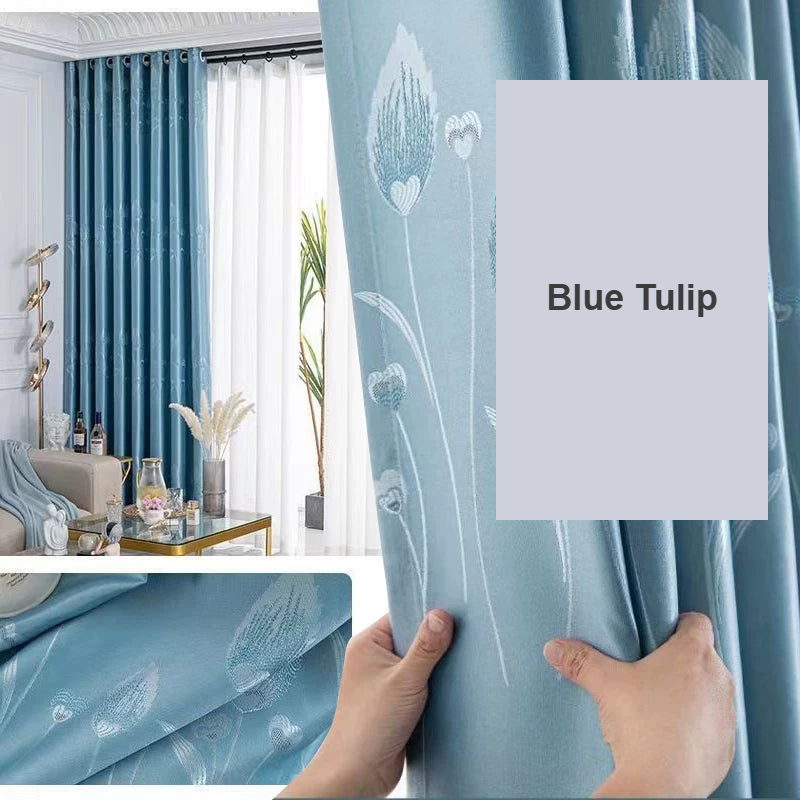 Blue Tulip patterned blackout curtains - Decoee Australia