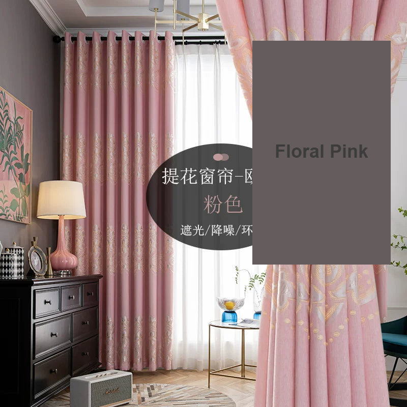 European Floral Pink jacquard curtains - Decoee Australia