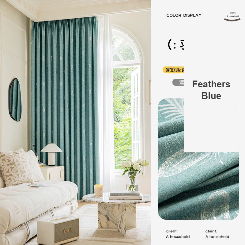 Feathers Blue kids blackout patterned curtains — Decoee Australia made-to-measure