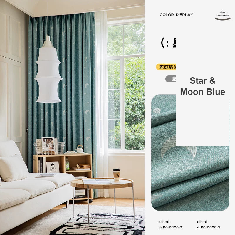 Star and Moon Blue kids blackout curtains for boys room — Decoee Australia made-to-measure