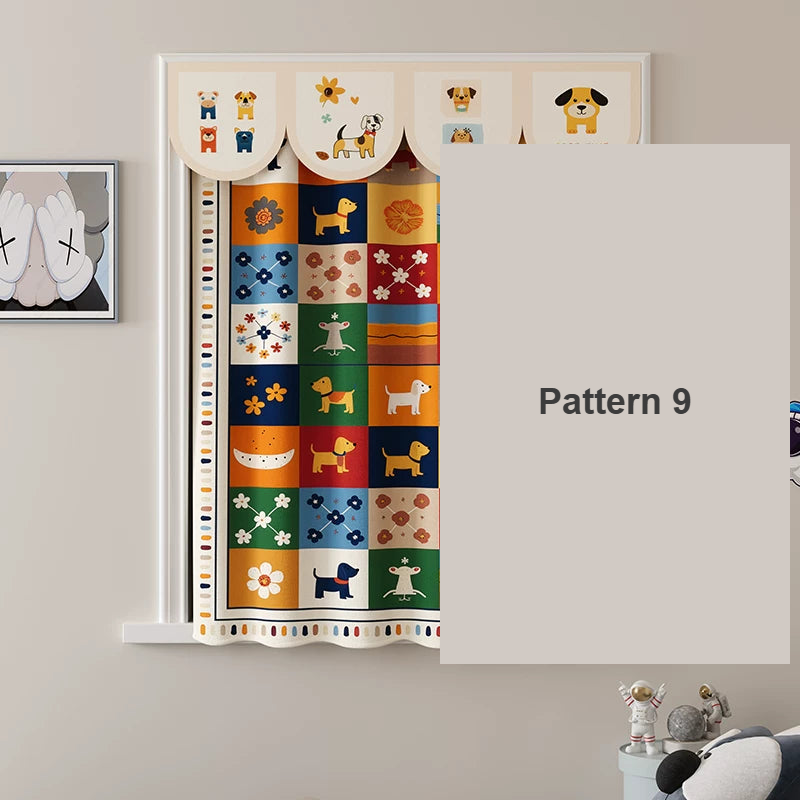 Pattern 9 kids patchwork cotton-linen short curtain valance — Decoee Australia ready-to-order