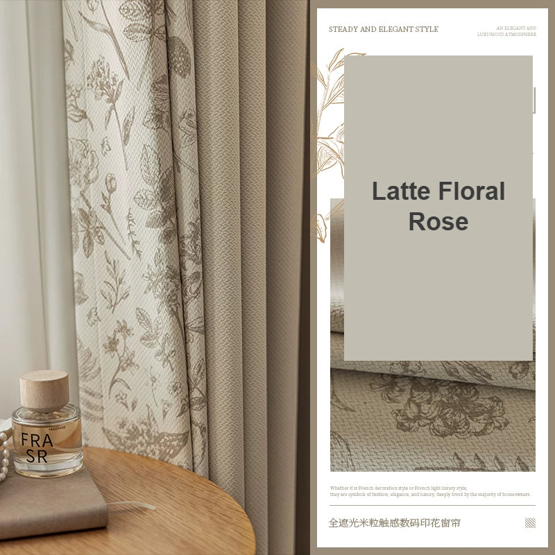 Latte and Floral Rose French floral patchwork cotton-linen curtains — Decoee Australia made-to-measure