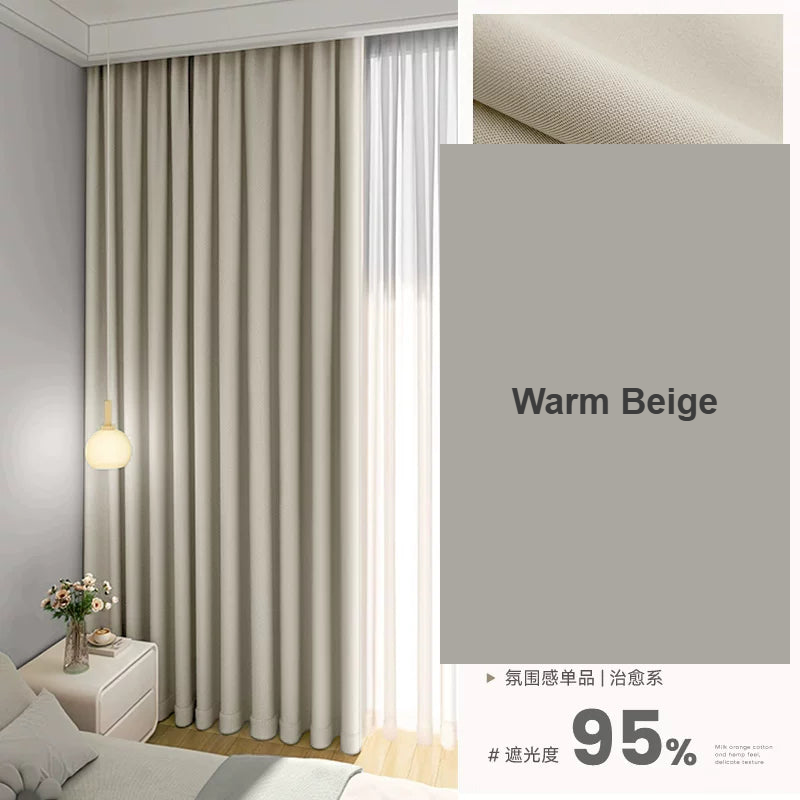 Warm Beige faux linen blackout curtains modern reversible — Decoee Australia made-to-measure