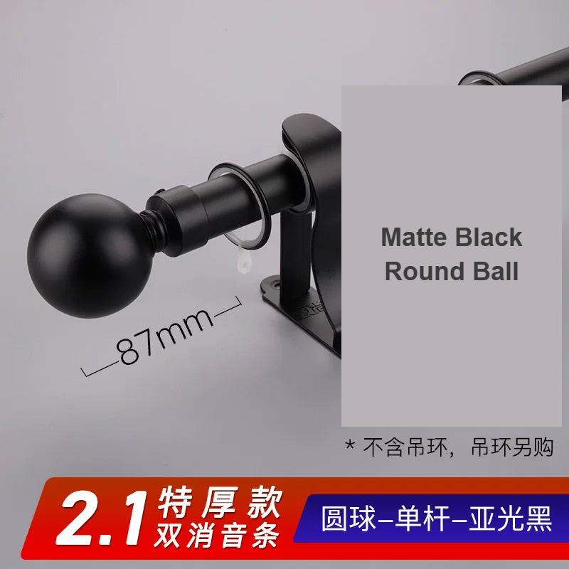 Matte Black Round Ball aluminium curtain rod with decorative finial — Decoee Australia hardware