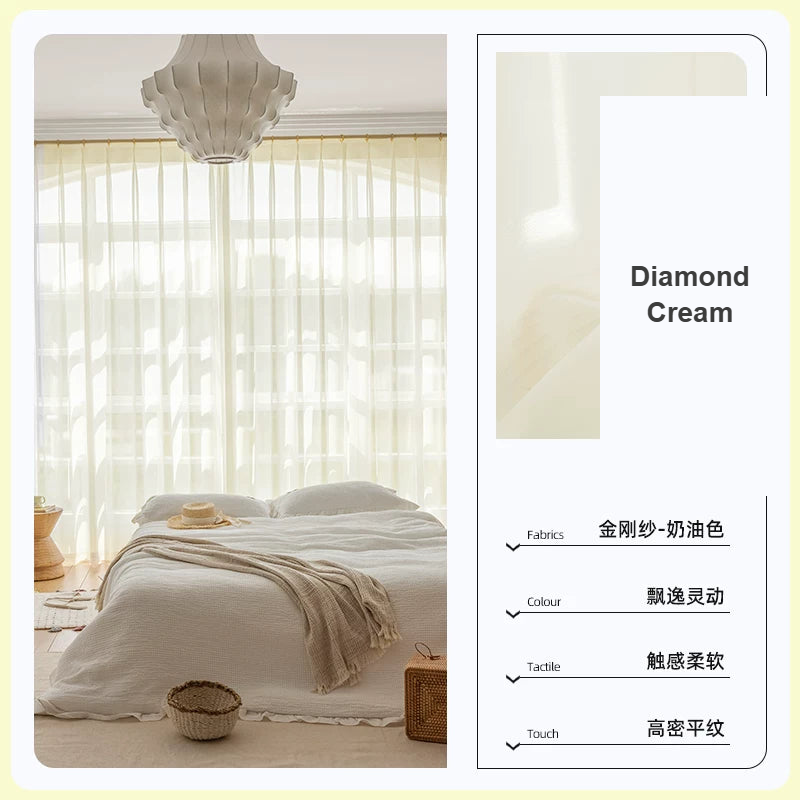 Cream Diamond mirror sheer voile privacy curtains — Decoee Australia made-to-measure