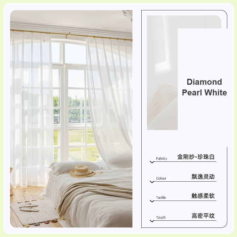 Pearl White Diamond mirror sheer privacy voile curtains — Decoee Australia made-to-measure