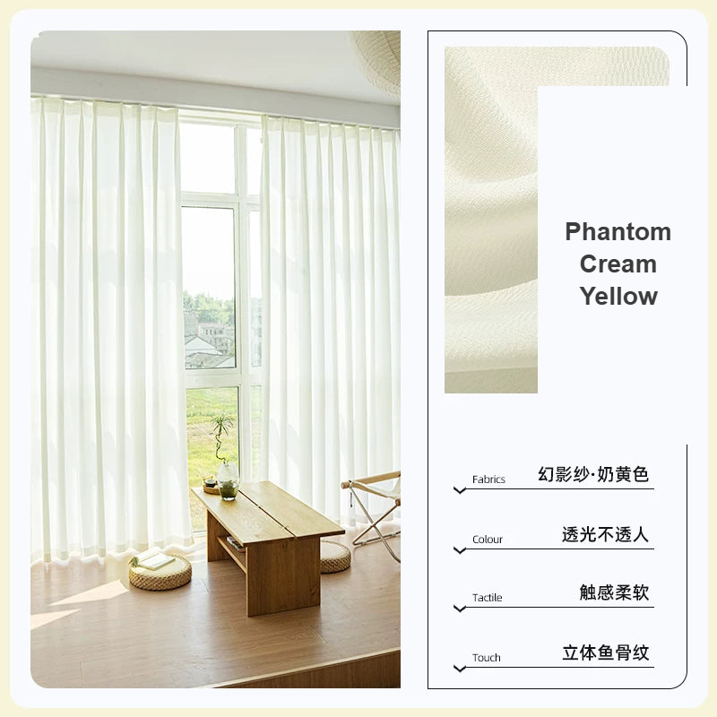 Cream Yellow Phantom mirror sheer voile curtains balcony — Decoee Australia made-to-measure