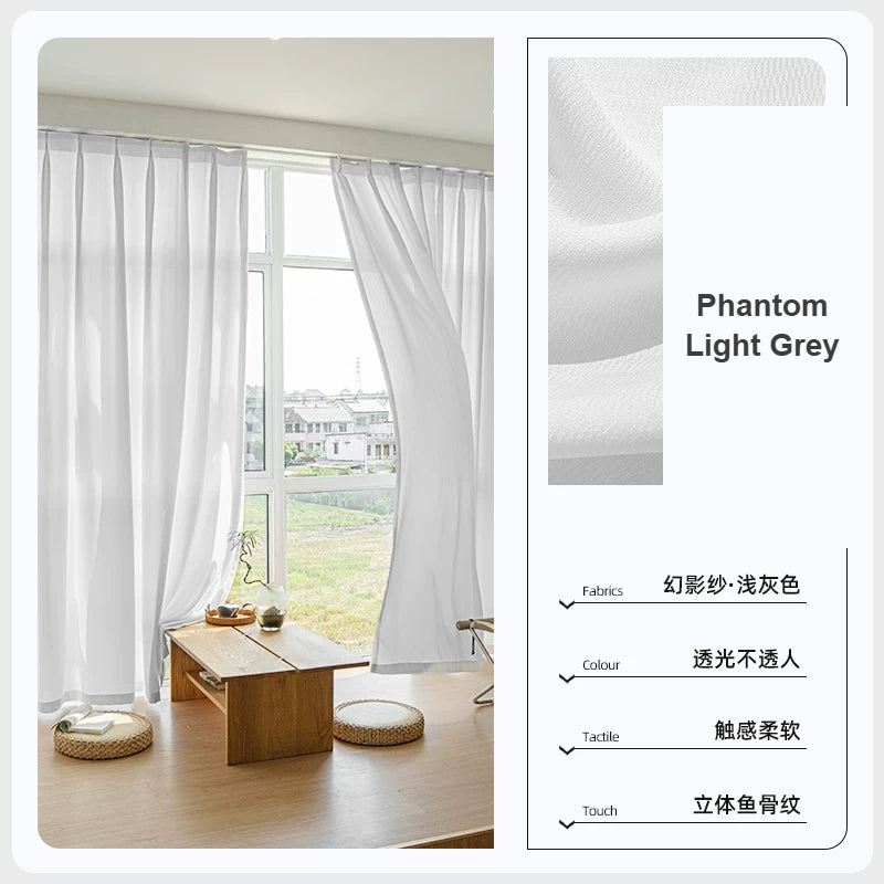Light Grey Phantom mirror sheer privacy curtains — Decoee Australia made-to-measure