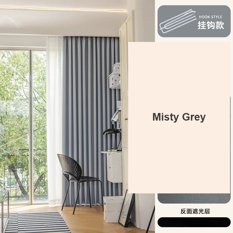 Misty Grey modern minimal chenille 99% blockout curtains — Decoee Australia made-to-measure