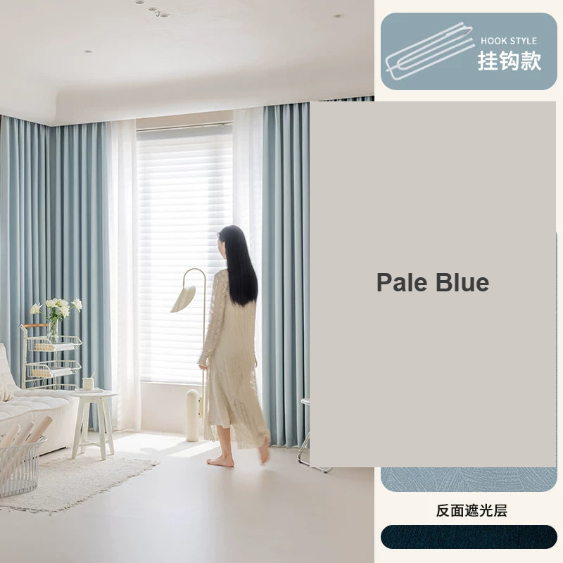 Pale Blue modern minimal chenille blackout curtains — Decoee Australia made-to-measure