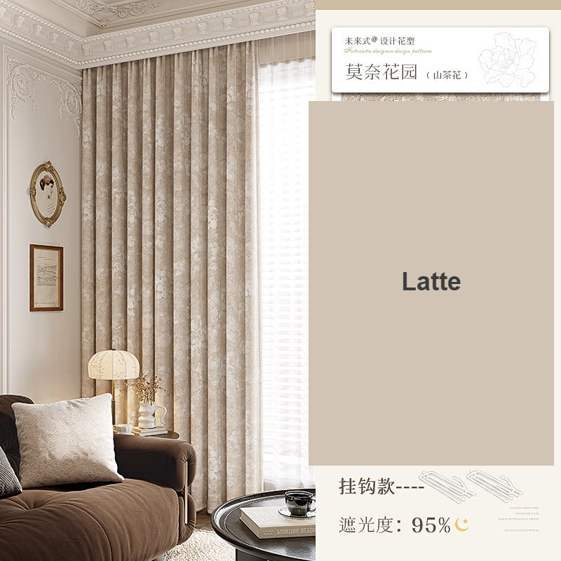 Latte Monet Garden jacquard chenille French vintage curtains — Decoee Australia made-to-measure