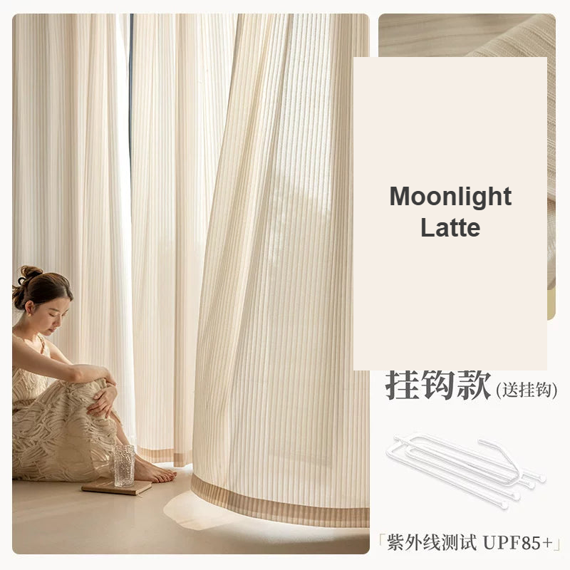 Moonlight Latte French jacquard mirror weave sheer curtains — Decoee Australia made-to-measure