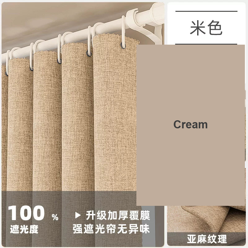 Cream no-drill 100% blackout solid curtains for bedroom — Decoee Australia ready-to-order