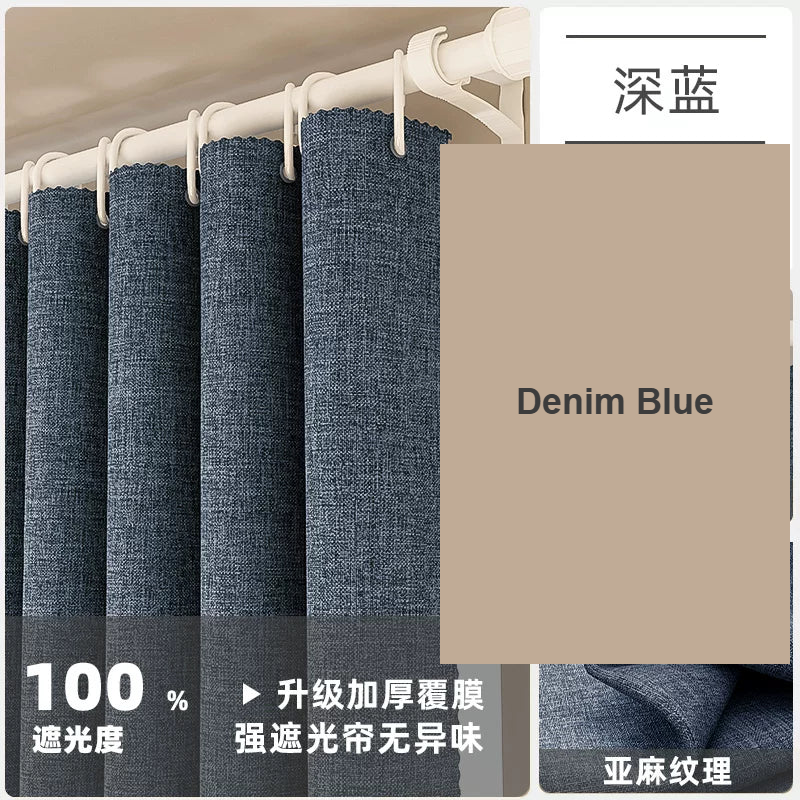 Denim Blue no-drill 100% blackout solid curtains rental — Decoee Australia ready-to-order