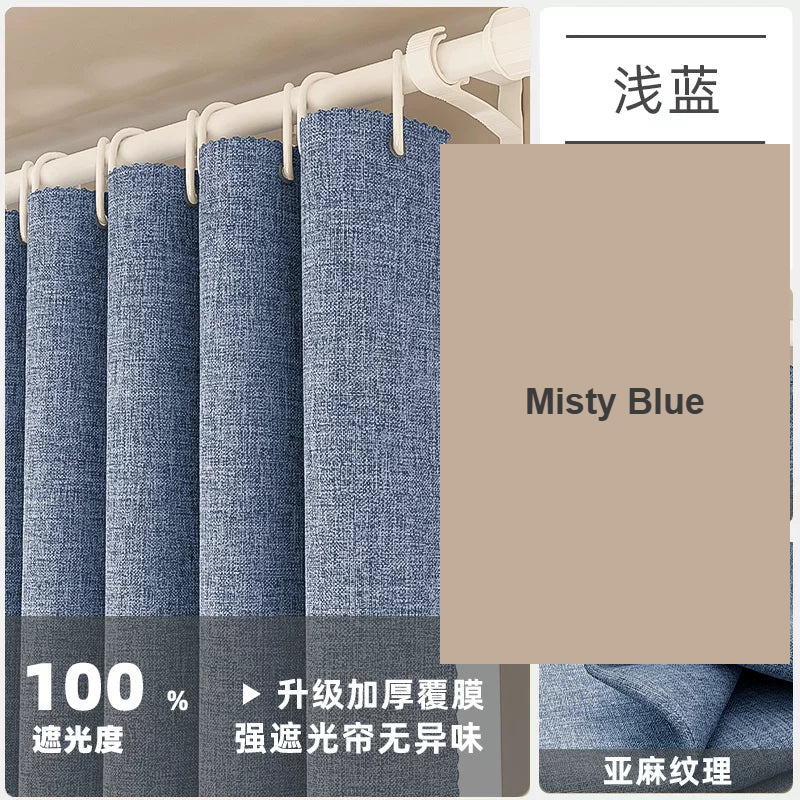 Misty Blue no-drill 100% blackout cool-tone solid curtains — Decoee Australia ready-to-order
