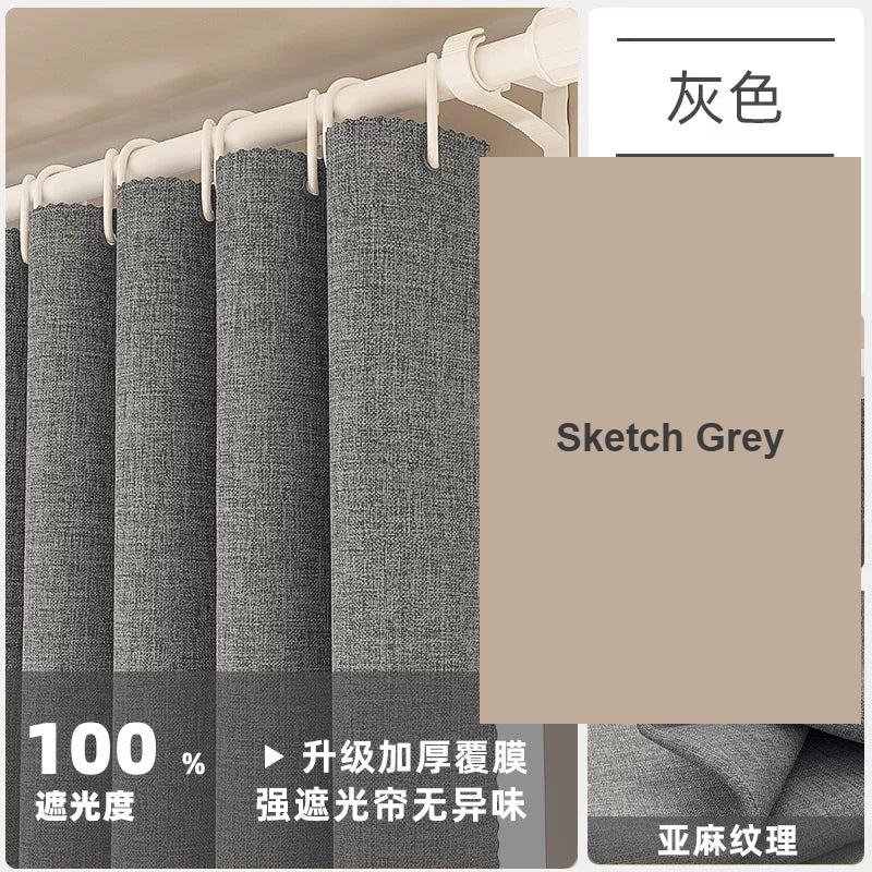 Sketch Grey no-drill 100% blackout cool-tone solid curtains — Decoee Australia ready-to-order