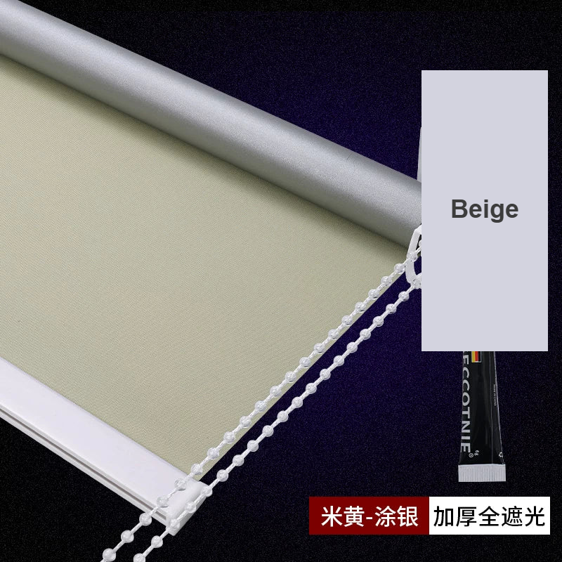 Beige silver-coated no-drill roller blackout blind kitchen — Decoee Australia