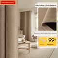 Cotton-Linen Texture Blackout Curtains — Milk Coffee 99% blackout