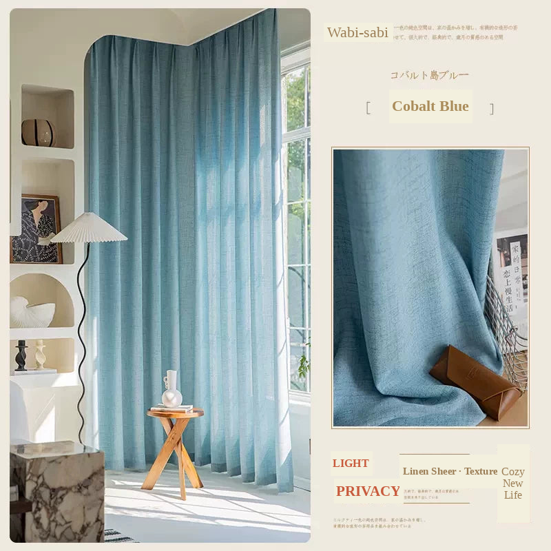 Japanese Linen Sheer Curtains — Cobalt Blue light-filtering privacy